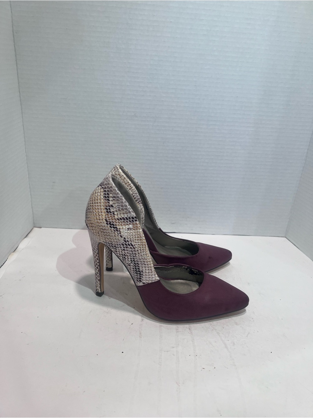 Michael Antonio Plum Pointed-Toe High Heels with Snake-Print Back
